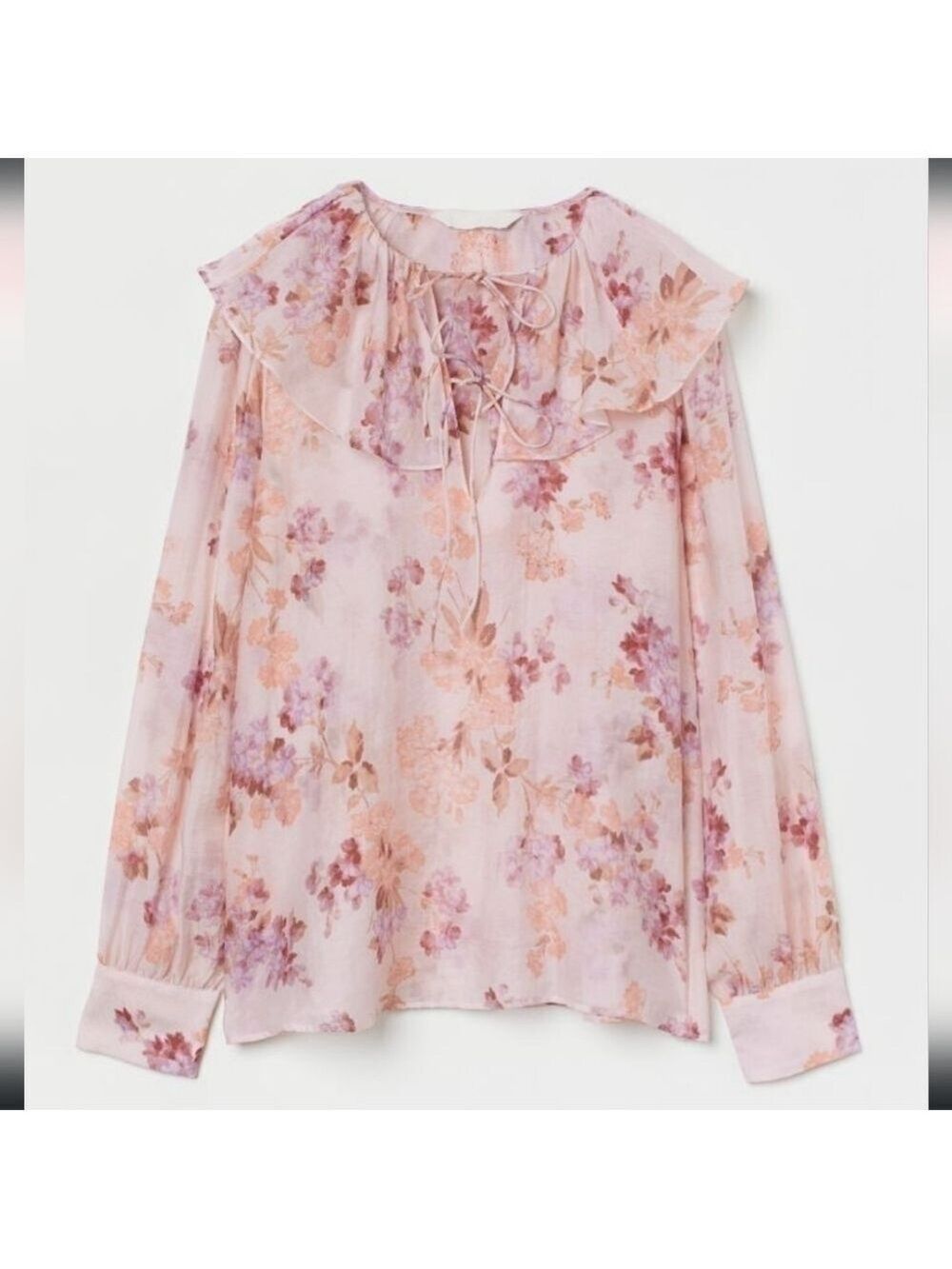 H & M Long Sleeve Pink Floral Blouse Size Small